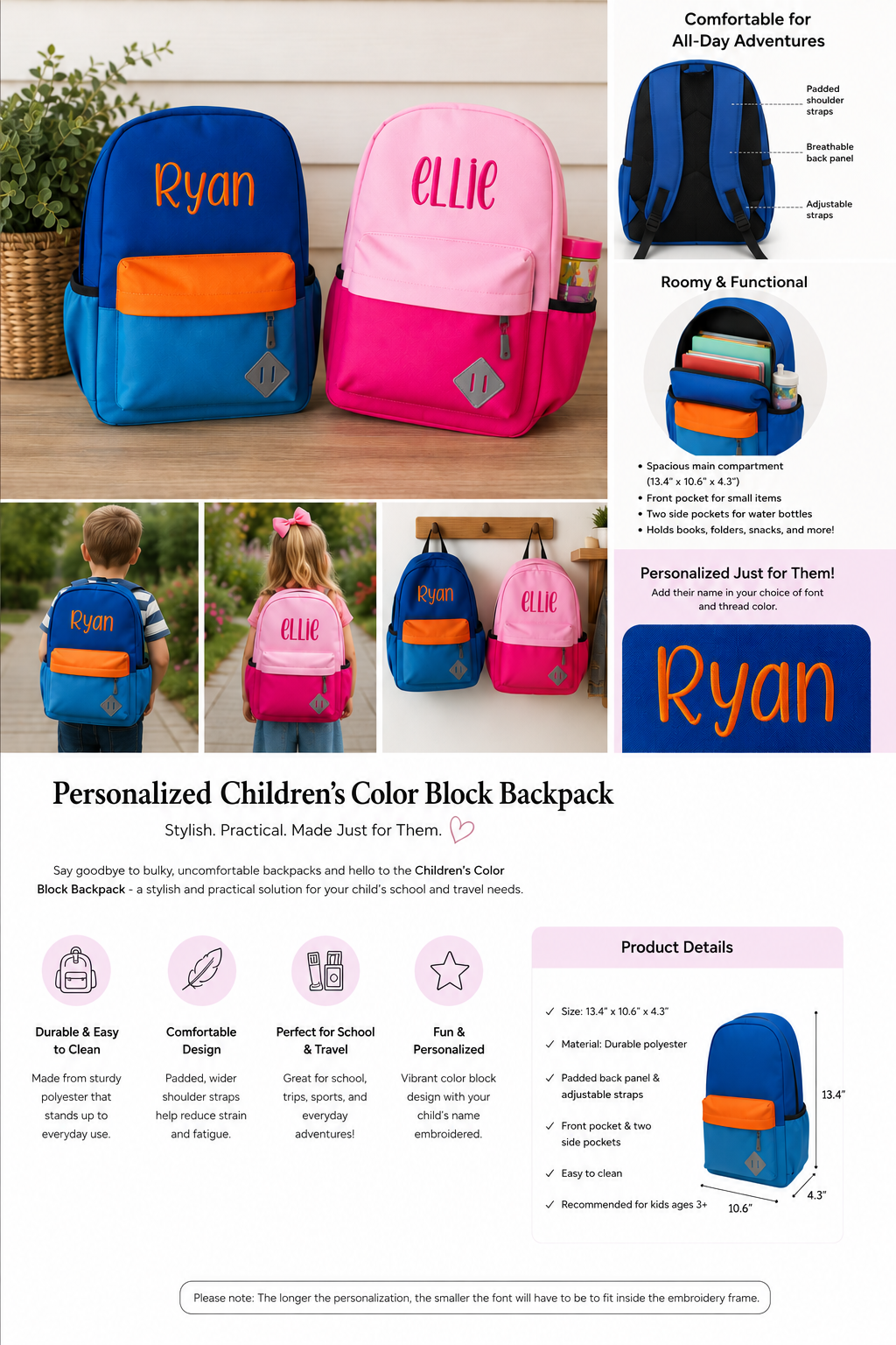 Children's Standard Size Color Block Backpack