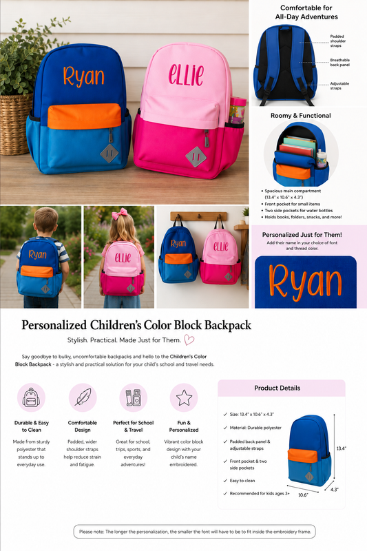 Children's Standard Size Color Block Backpack