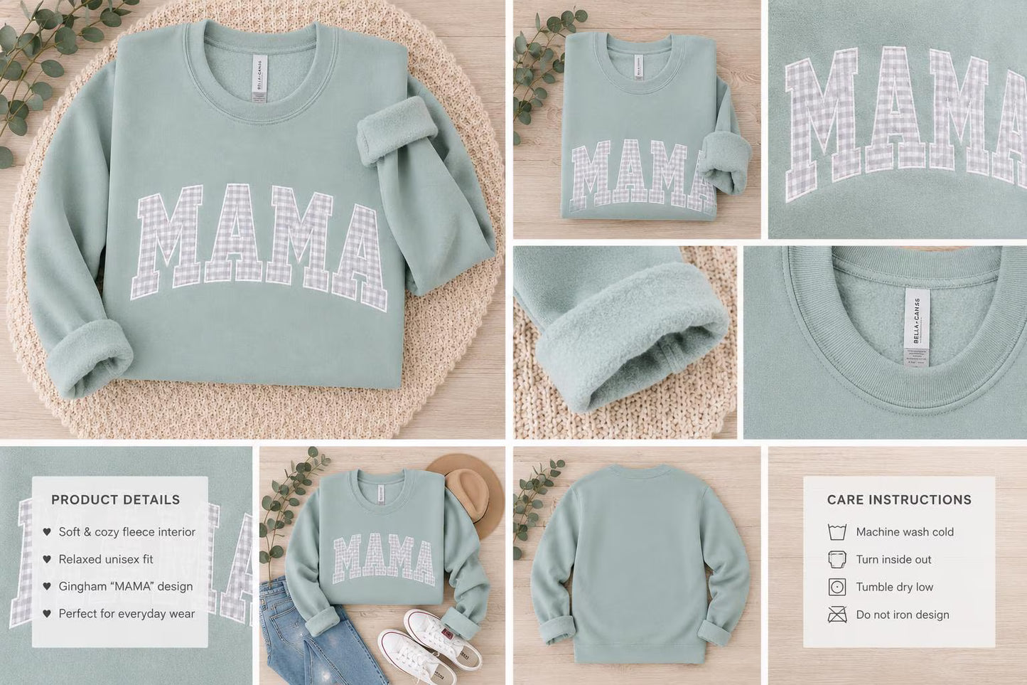 Embroidered Mama Plaid Applique Sweatshirt