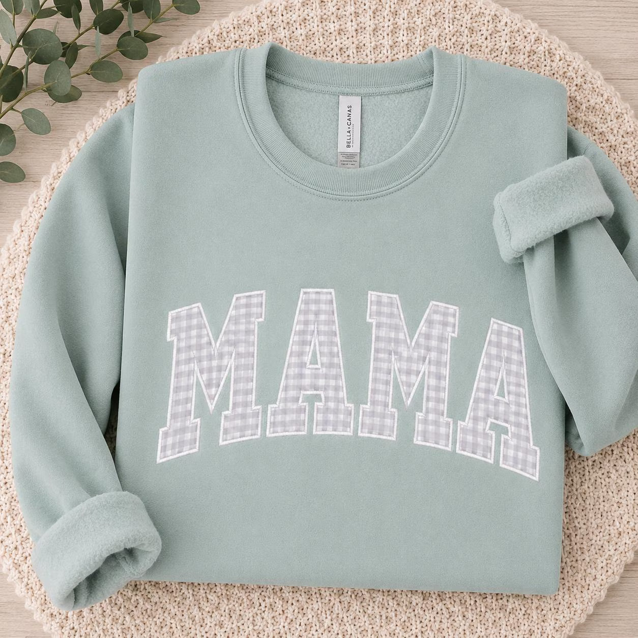 Embroidered Mama Plaid Applique Sweatshirt